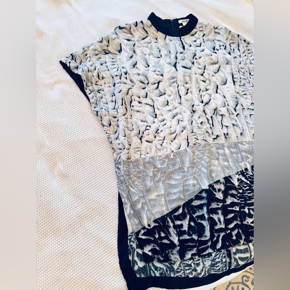 HELMUT LANG 100% Silk Black White Grey Monochrome Tunic Top Dress - Picture 5 of 16